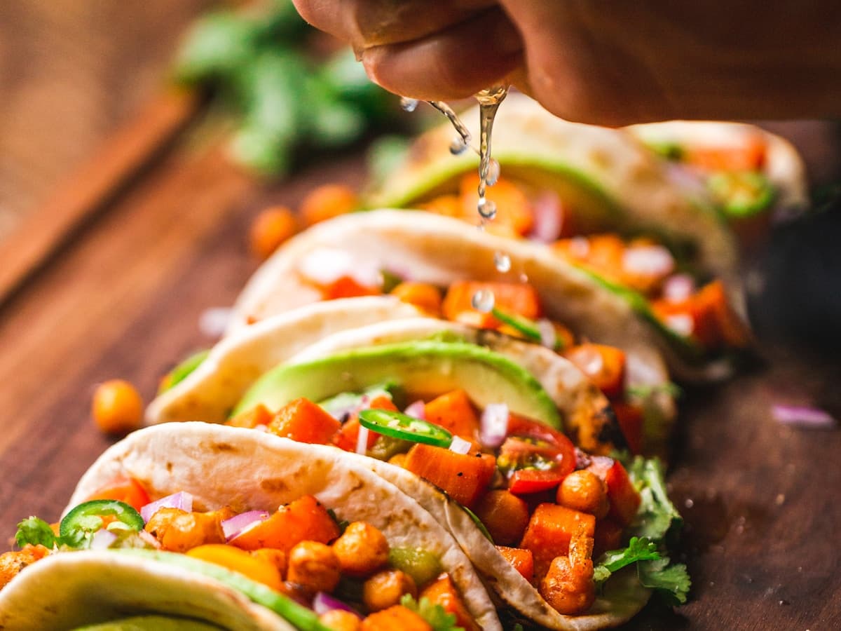 Fresh fish tacos at a casual Florida beachside counter